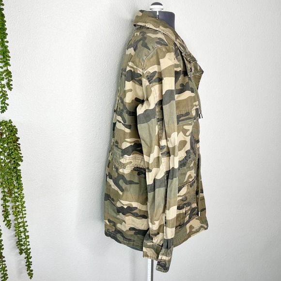 Ci Sono Green Camo Print Denim Full Zip Utility Jacket Women's Size Medium M - Picture 3 of 7
